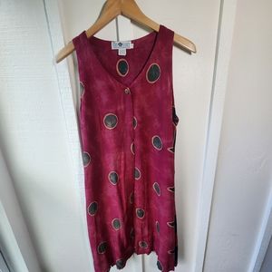 THE DAILY PLANET Abstract Long Vest Polkadot Maroon Size L/XL Boho Hippie